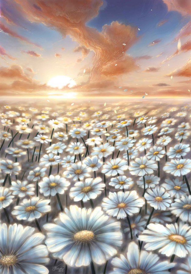 Flower sunrise digital painting by Ulises Vargas