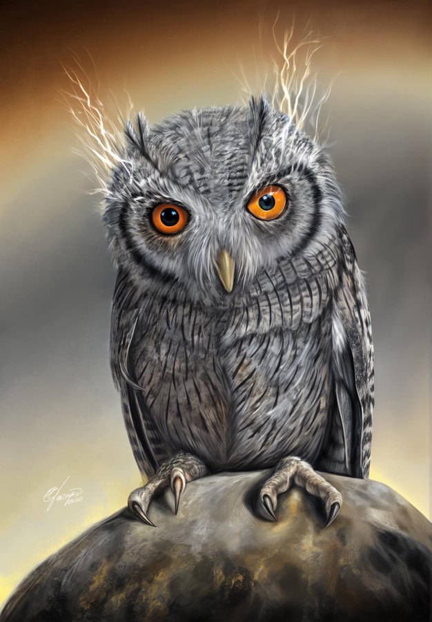 Lightning Owl digital painting by Ulises Vargas