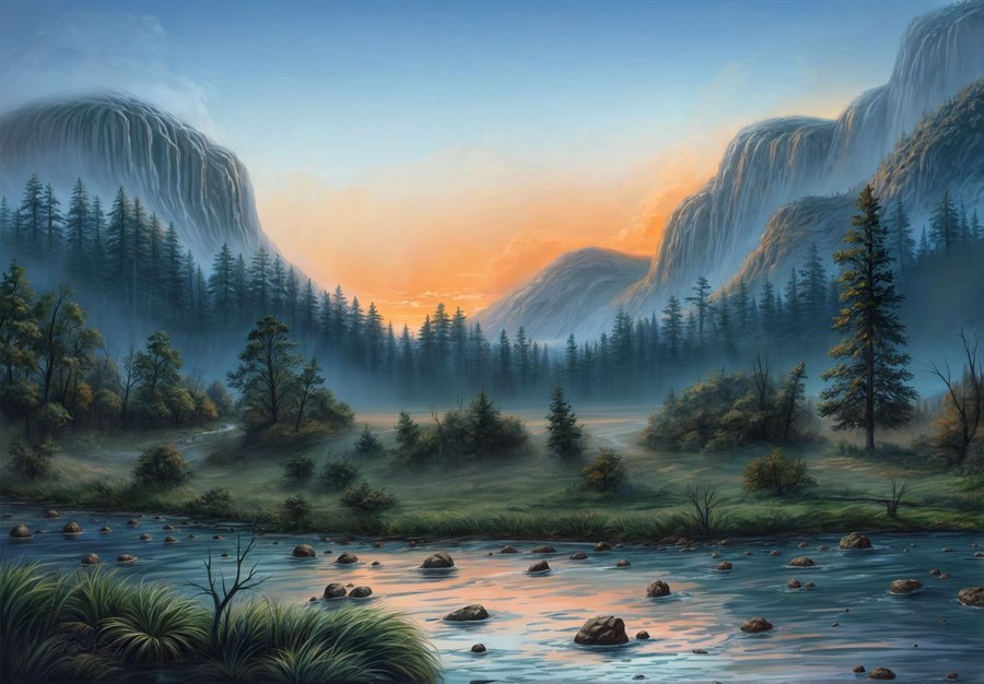 Mountain sunrise digital painting by Ulises Vargas