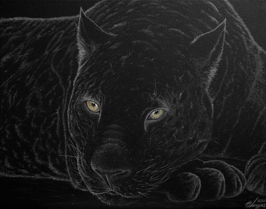 Black Panther acrylic painting by Ulises Vargas