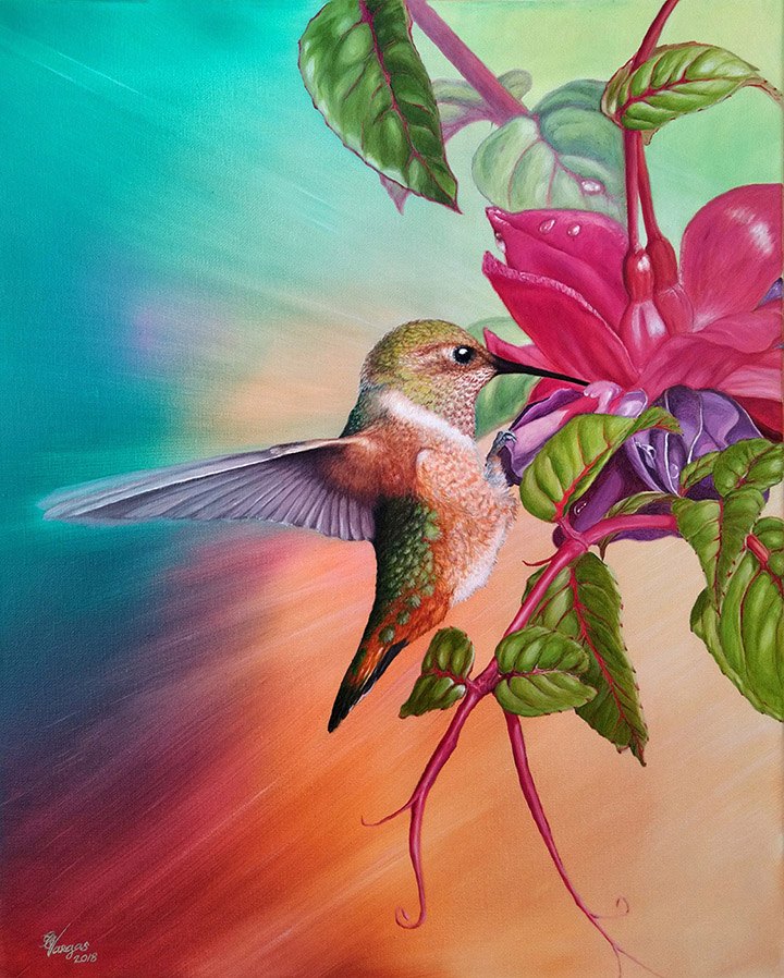 Hummingbird wildlife painting by Ulises Vargas