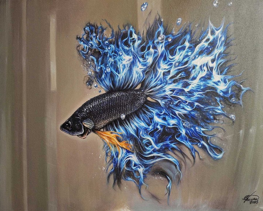 Betta Fire Fish original painting by Ulises Vargas