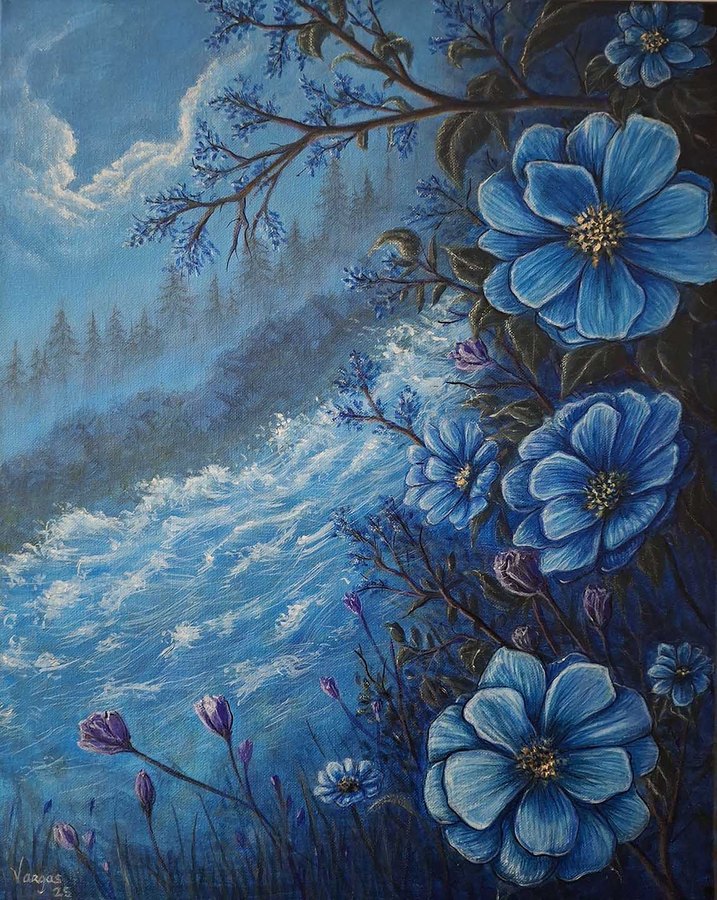 Blue Flowers original acrylic painting by Ulises Vargas