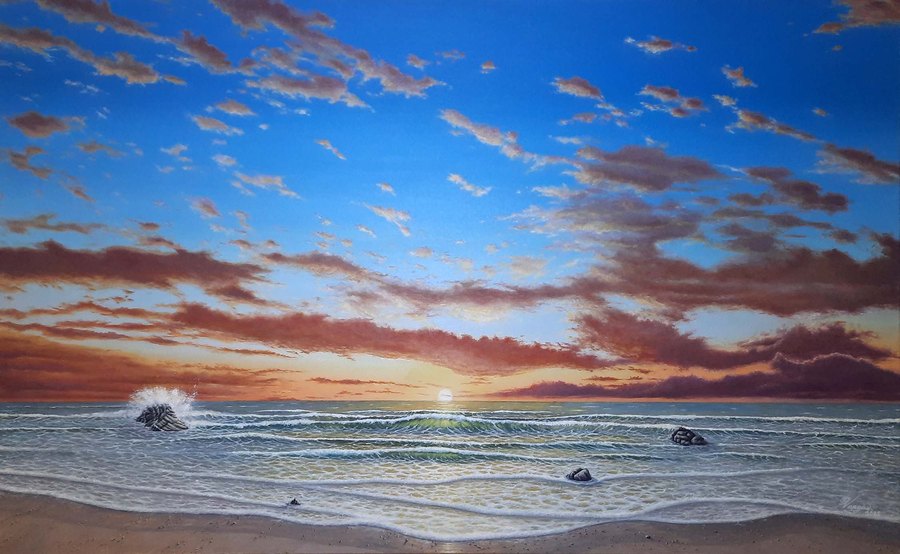 Sunrise original landscape oil painting by Ulises Vargas